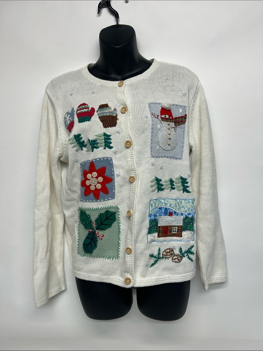 Spice of Life Cream Knit Sweater medium granny, core holiday sweater cardigan